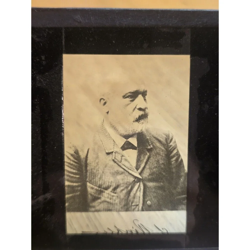 ​7 Vintage Magic Lantern Glass Slides Famous Scientists Mendeleev Daguerre...